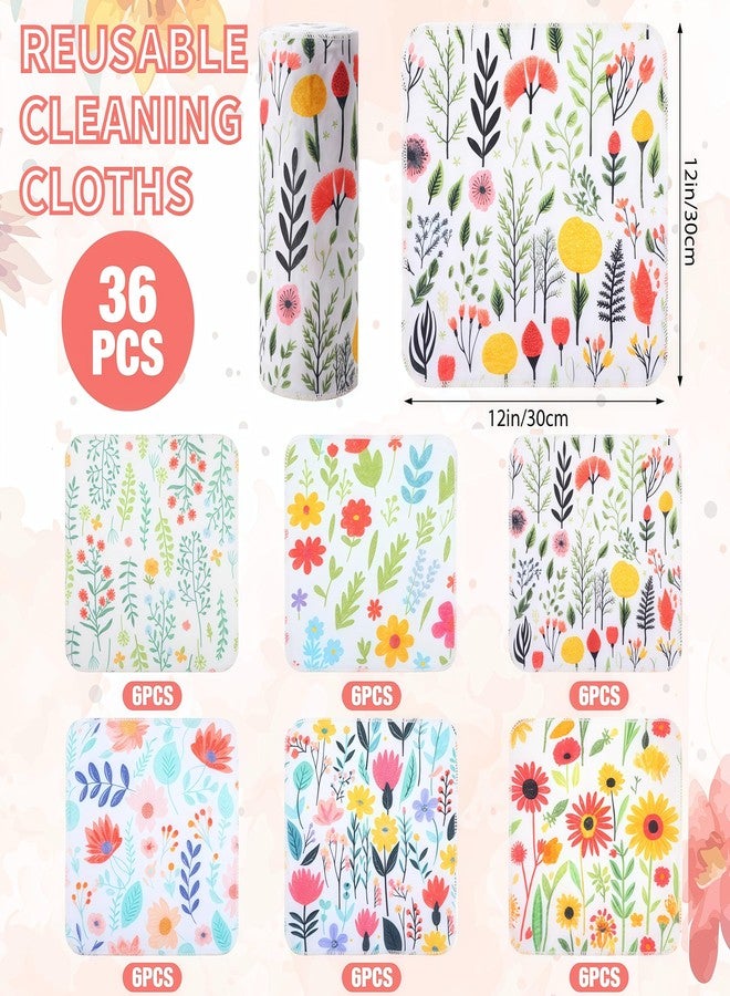 Tegeme 36pcs Floral Reusable Paper Towels Roll 11.81 x 11.81 Inches Washable Paperless Cotton Kitchen Towels Bulk for Kitchen Bathroom - Image 2